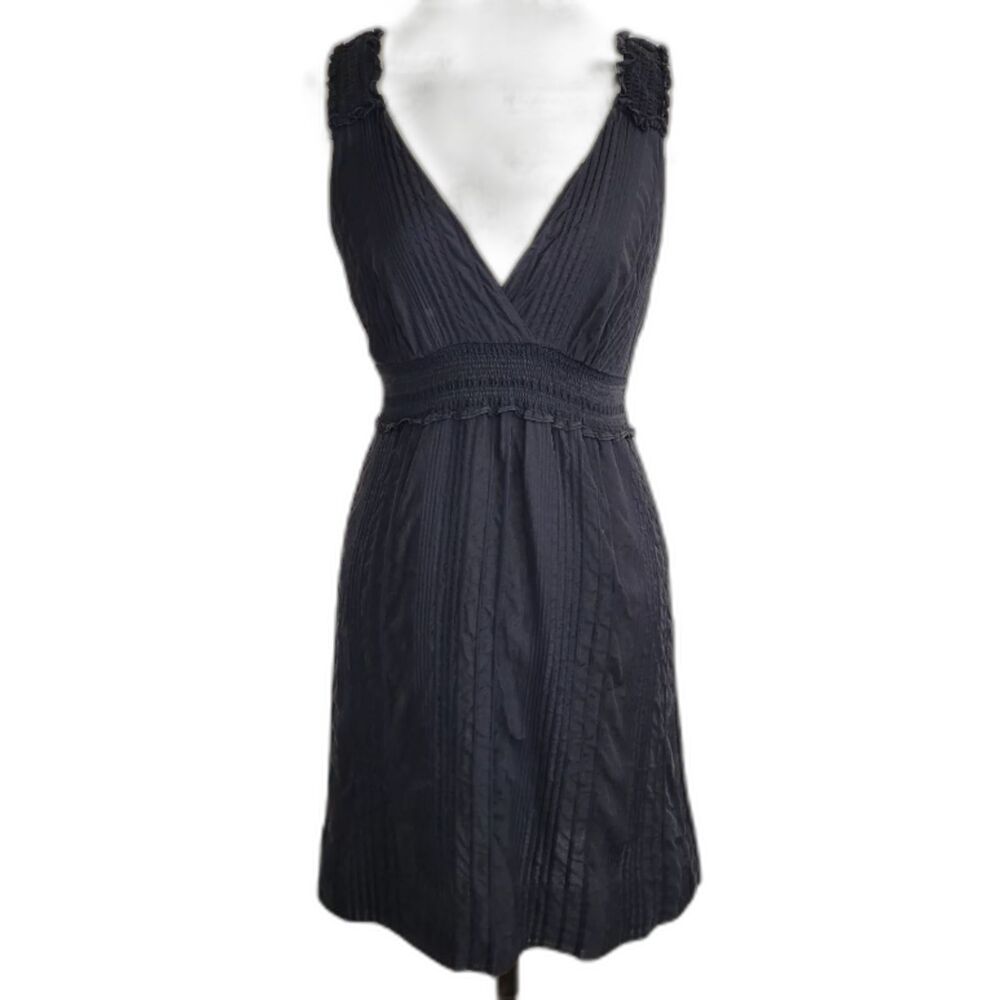 BCBGMaxazria Black Empire Waist Silk blend V-Neck Mini Dress Size XS